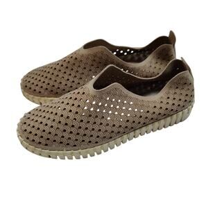 Ilse Jacobsen Womens Sz 37 US 6.5-7 Tulip Slip On Flats Tan Perforated Shoes